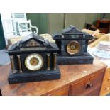 TWO VICTORIAN SLATE MANTLE CLOCKS.