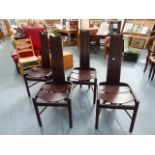 A SET OF FOUR UNUSUAL ART DECO OAK HIGH BACK CHAIRS.