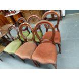 A SET OF SIX VICTORIAN BALLOON BACK CHAIRS.