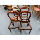 A SET OF FOUR VICTORIAN BALLOON BACK CHAIRS.