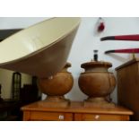 A PAIR OF LARGE TURNED WOOD LAMPS.