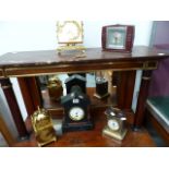 A VICTORIAN SLATE MANTLE CLOCK AND FOUR OTHERS.