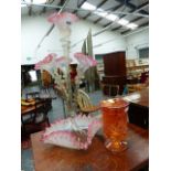AN ANTIQUE GLASS FOUR TRUMPET EPERGNE,ETC.