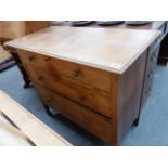 A SMALL OAK CHEST OF DRAWERS AND A SIMILAR SMALL BUREAU.