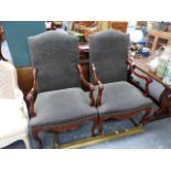 A PAIR OF FRENCH STYLE SHOW FRAME HIGH BACK CHAIRS.