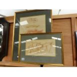 TWO WATERCOLOUR STUDIES OF VINTAGE FARM MACHINERY SIGNED F LAWRENCE.
