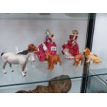 TWO BESWICK ANIMALS TOGETHER WITH TWO ROYAL DOULTON LADIES, A ROYAL DOULTON DOG, ETC.