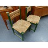 A SET OF FOUR RUSH SEAT CHAIRS.