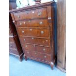 A 19th.C.MAHOGANY AND INLAID CHEST OF SIX LONG DRAWERS.