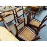 A SET OF EIGHT REGENCY BRASS INLAID DINING CHAIRS.