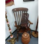 A VICTORIAN SLAT BACK WINDSOR ARMCHAIR.