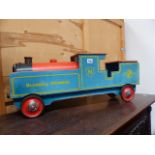 A VINTAGE WOODEN TOY TRAIN THE BLUEBELL EXPRESS.
