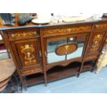 A VICTORIAN ROSEWOOD INLAID SIDE CABINET.