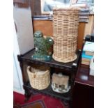 A TEA TROLLEY, BASKETS, DOOR STOP,ETC.