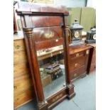 A 19th.C.FRENCH MAHOGANY PIER MIRROR TOGETHER WITH A SIMILAR CONFORMING LOW THREE DRAWER PEDESTAL