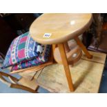 AN ADJUSTABLE STOOL, TWO PINE FRAMED WALL MIRRORS ETC.
