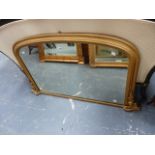 A VICTORIAN OAK OVERMANTLE MIRROR