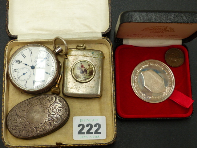 A TOWER MINT BOXED SILVER 250TH JOHN WESLEY COIN TOGETHER WITH A CONTINENTAL SILVER POCKET WATCH