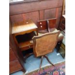 A GEORGIAN MAHOGANY WASHSTAND, A STOOL, A WALL SHELF AND A MODERN TILT TOP TABLE.