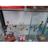 A COLLECTION OF GLASS ANIMALS, BELLS, ETC.