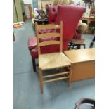 AN ARTS AND CRAFTS STYLE ASH SIDE CHAIR AND A LADDERAX BUREAU SECTION.