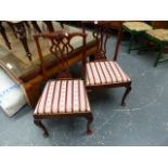 A PAIR OF MAHOGANY LOW SIDE CHAIRS.