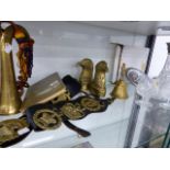 VARIOUS BRASSWARE, CUT GLASS, DECANTER,ETC.