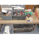 TWO TIN TRUNKS, A LARGE QTY OF TOOLS,ETC.