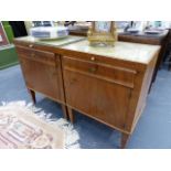 A PAIR OF ART DECO STYLE WALNUT BEDSIDE CABINETS.