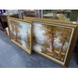 A PAIR OF OIL ON CANVAS LAKESIDE SCENES.