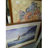 A LARGE WOOLWORK PICTURE AND A SIGNED LIMITED EDITION PRINT SALCOMBE LIFEBOAT.