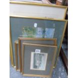 A SMALL QTY OF GILT FRAMED PRINTS.