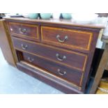 AN EDWARDIAN MAHOGANY AND INLAID CHEST OF DRAWERS.