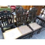 THREE VICTORIAN OAK DINING CHAIRS.