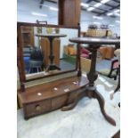 A REGENCY MAHOGANY SWING MIRROR AND A WINE TABLE.