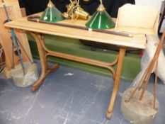 A THONET TYPE OAK BENTWOOD SIDE TABLE WITH TRESTLE ENDS. 110 x 55 x H.76cms.