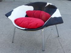 AN INTERESTING GIORGIO SAPORITI (IL LOFT) ITALIAN DESIGNER COW HIDE AND CHROME FRAMED LOW LOUNGE