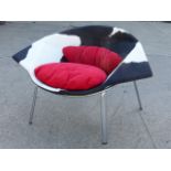 AN INTERESTING GIORGIO SAPORITI (IL LOFT) ITALIAN DESIGNER COW HIDE AND CHROME FRAMED LOW LOUNGE