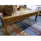 A LARGE 19th.C.COUNTRY HOUSE PINE SCULLERY KITCHEN TABLE WITH HEAVY TWO PLANK SYCAMORE/MAPLE TOP