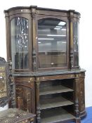 AN UNUSUAL FINE QUALITY INLAID VICTORIAN EBONISED D-FORM DISPLAY CABINET / CREDENZA, GLAZED UPPER