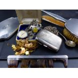 A QUANTITY OF SILVER HALLMARKED JEWELLERY AND COLLECTABLES, A SILVER CIGARETTE CASE 1919, FOR