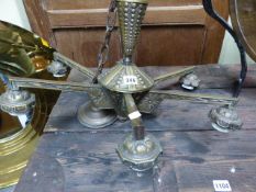 A BRONZE ART DECO STYLE SIX LIGHT CHANDELIER. H.40cms.