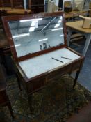 A 19th.C.FRENCH EMPIRE MAHOGANY AND BRASS INLAID RISING TOP DRESSING TABLE, THE TOP INSET WITH