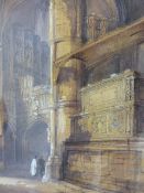 THOMAS COLEMAN DIBDIN. (1810-1893) A CATHEDRAL INTERIOR, SIGNED WATERCOLOUR. 49.5 x 35cms.