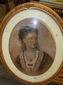 19th.C. ENGLISH SCHOOL. AN OVAL PORTRAIT OF A LADY IN PASTELS WITH INDISTINCT SIGNATURE AND DATE. 55