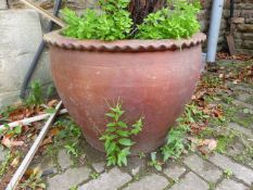 THREE LARGE POTTERY STONEWARE GARDEN PLANTERS.