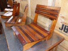 A GROUP OF FOUR VINTAGE MOTOR LAUNCH BOAT SEATS OF CEDAR AND MAHOGANY CONSTRUCTION. (4)