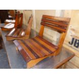 A GROUP OF FOUR VINTAGE MOTOR LAUNCH BOAT SEATS OF CEDAR AND MAHOGANY CONSTRUCTION. (4)