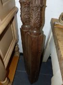 A PAIR OF 19th.C.MAHOGANY CARVED AND REEDED BED POSTS. H.191cms.