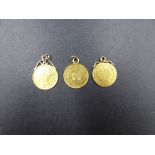 THREE 22ct GOLD COINS, TO INCLUDE A GEO.III HALF SOVEREIGN, AN 1883 VICTORIA SHIELD BACK HALF